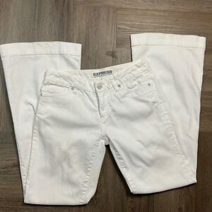 Vintage‎ Express White Stretch Flare Jeans Womens 4 Y2K Low Rise Denim Trouser
